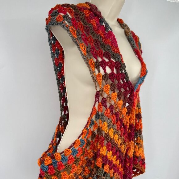 Crochet bohemian boho vest one size woman's vibrant medium large - Picture 5 of 9